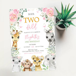 Convites Dois Animais Selvagens Florais de Safari Menina An