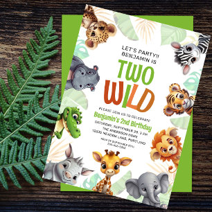 Convites Dois Animais Selvagens Fofos de Safari Aniversário