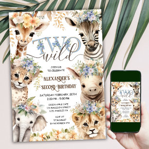 Convites DOIS Animais Selvagens Safari Menino Aniversário d