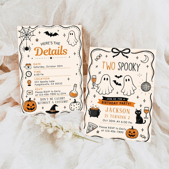 Convites DOIS Aniversário Assustador de Halloween Azul (Criador carregado)