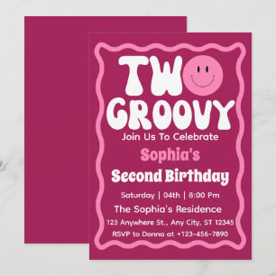 Convites Dois Aniversário de 2 anos Retro Groovy Girl