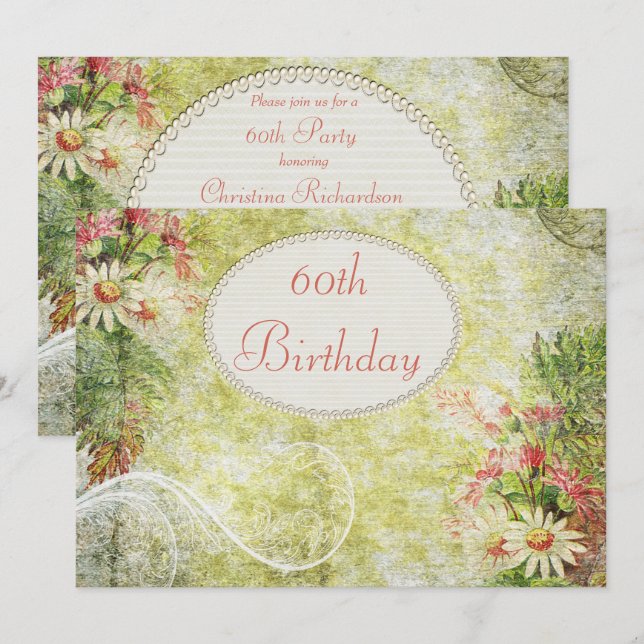 Convites Dois Aniversário de 60 Anos Doce e Flores Silvestr (Frente/Verso)