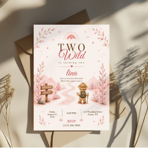 Convites Dois Aniversário de Exploradora Boho Rosa Selvagem