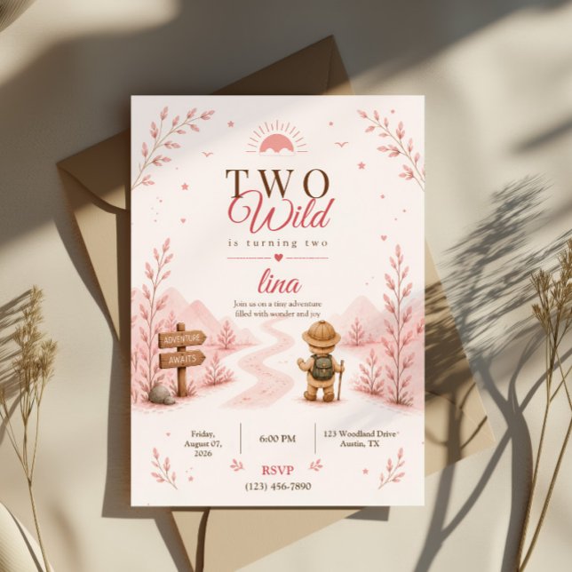 Convites Dois Aniversário de Exploradora Boho Rosa Selvagem (Criador carregado)