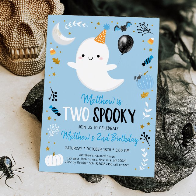 Convites Dois Aniversário do Dia das Bruxas Azul-Spooky (Criador carregado)