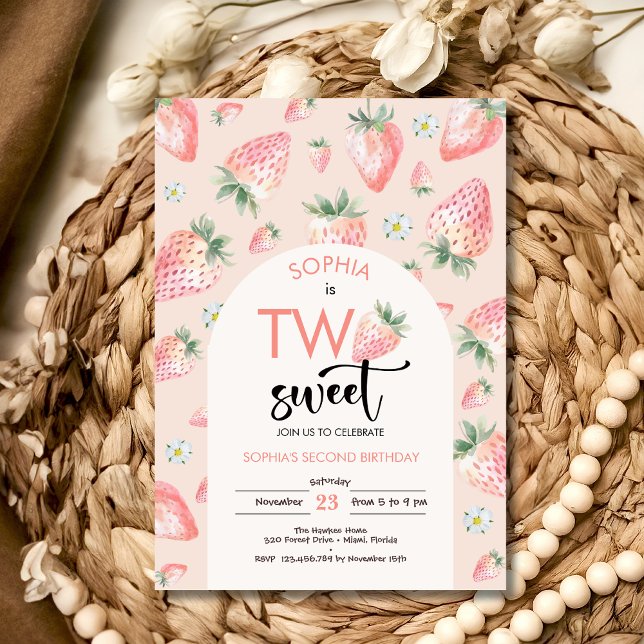Convites Dois aniversários de criança de morango doce (Criador carregado)