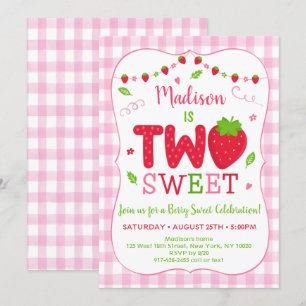 Convites Dois anos de aniversário doce de morango