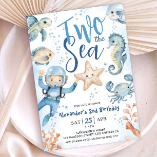 Convites Dois ao Mar! 2º Aniversário Menino Azul Oceano Fof
