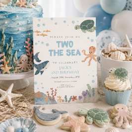 Convites Dois ao Mar Fofa Aquarela Azul Menino 2º Aniversár
