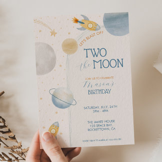 Convites Dois ao Menino Foguete Espacial de Aniversário de 
