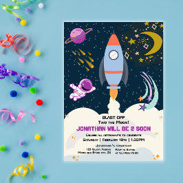 Convites Dois ao Menino Lua Foguete Espacial 2º Aniversário