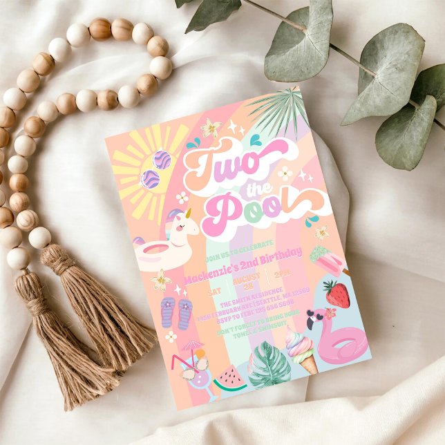 Convites Dois ao Pool Verão Arco-íris Sol 2º Aniversário (Criador carregado)