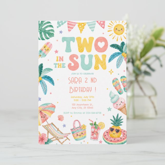 Convites Dois ao Sol Tropical 2º Aniversário (Em pé/Frente)