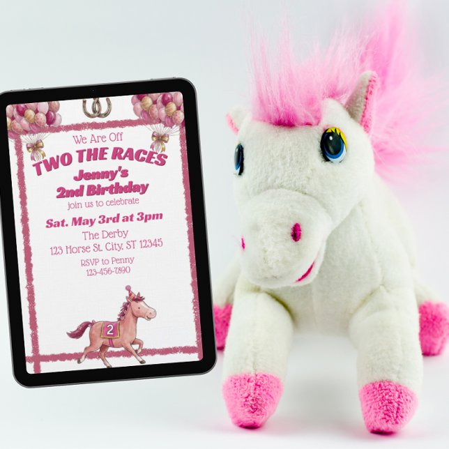Convites Dois às Corridas, Cavalo Rosa Aniversário de 2 ano (Criador carregado)