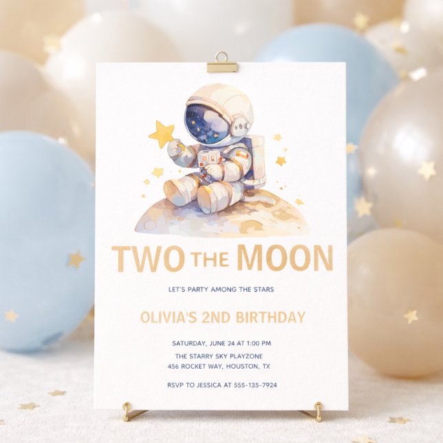 Convites Dois Astronauta Espacial Da Lua Aniversário de 2 a (two the moon girls space invite)