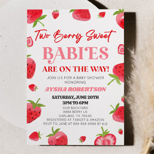 Convites Dois Bebês Berry Doce Strawberry Twin Chá de frald
