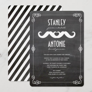 Convites Dois Bigodes Amam Quadro-Negro Antigo Casamento Ga