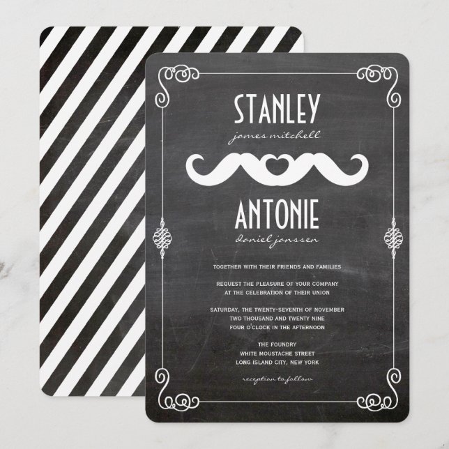 Convites Dois Bigodes Amam Quadro-Negro Antigo Casamento Ga (Frente/Verso)