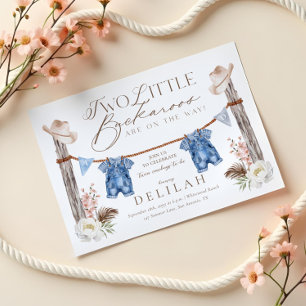 Convites Dois Buckaroos Gêmeos Estão a Caminho Chá de Bebê