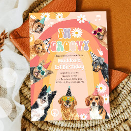 Convites Dois Cachorros De Groovy Retro Pawty Boy Aniversár