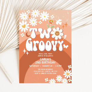 Convites Dois Caem Groovy Daisy Hippie 2º Aniversário Retrô