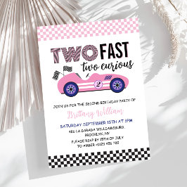 Convites Dois Carro Raça Rosa Rápida Segundo Aniversário