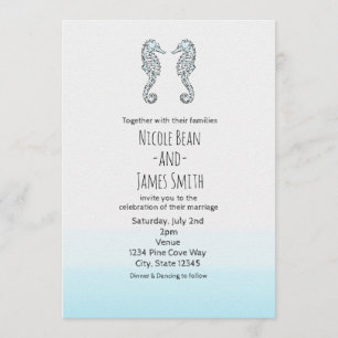 Convites Dois Cavalos-Marinhos Casamento Elegante na Praia
