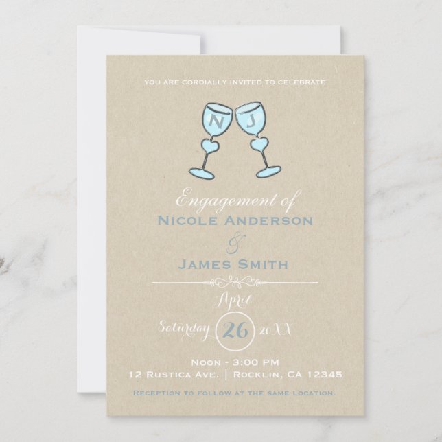 Convites Dois Copos de Vinho Casamento Caprichoso Engajamen (Frente)
