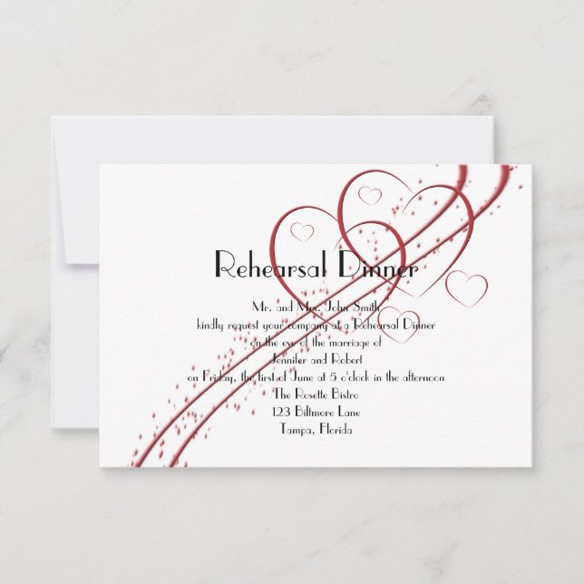 Convites Dois Corações como Um Janto de Ensaio (Frente)