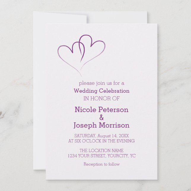 Convites Dois corações roxos entrelaçados (Frente)