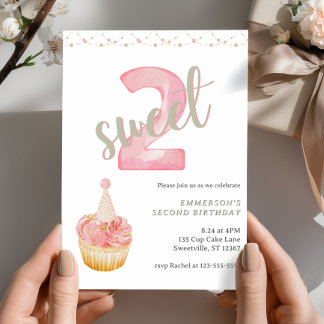 Convites Dois Cupcake Fofos e Doces para 2º Aniversário
