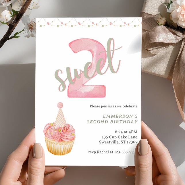 Convites Dois Cupcake Fofos e Doces para 2º Aniversário  (Criador carregado)