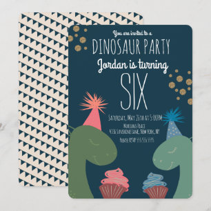 Convites Dois Cupcakes de Aniversário de Dinossauro com Con