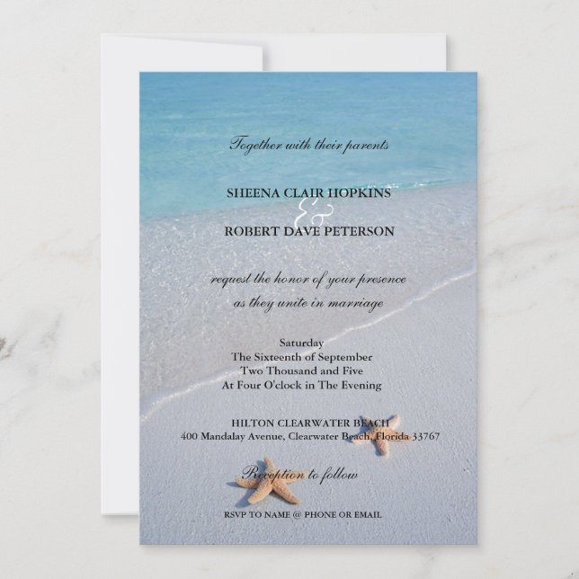 Convites Dois de nós| Casamento de Starfish Ocean Love (Frente)