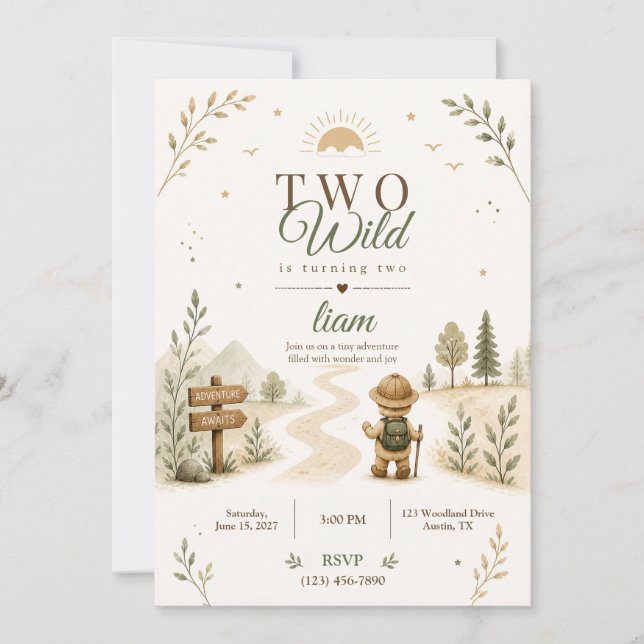 Convites Dois Design de Aniversário de Explorador Boho Selv (Frente)
