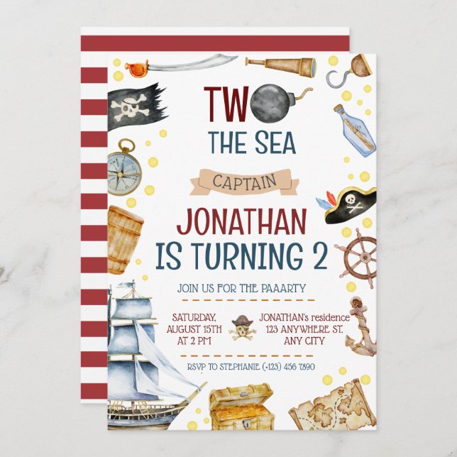 Convites Dois Do Partido Do segundo aniversário Do Navio Pi (Frente/Verso)