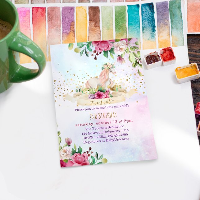 Convites Dois Doce Festa de segundo aniversário do Unicorn  (Criador carregado)