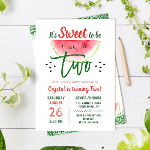 Convites Dois Doce Glitter Watermelon Segundo Aniversário