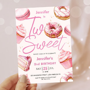 Convites DOIS Doce! Meninas de Donut Rosa Festa de 2 Anos