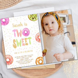 Convites Dois Doce Rosquinha Fotográfica de Aniversário