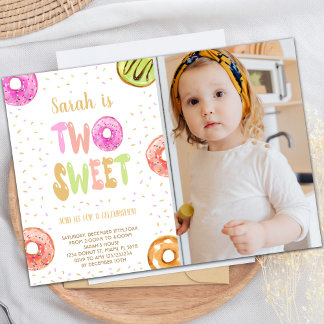 Convites Dois Doce Rosquinha Fotográfica de Aniversário