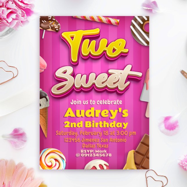 Convites Dois Doce - segundo aniversário (Two Sweet - Girl 2nd Birthday Invitation
)