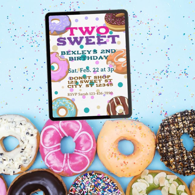 Convites DOIS Doces, donuts e pontos Aniversário de 2 anos (Criador carregado)