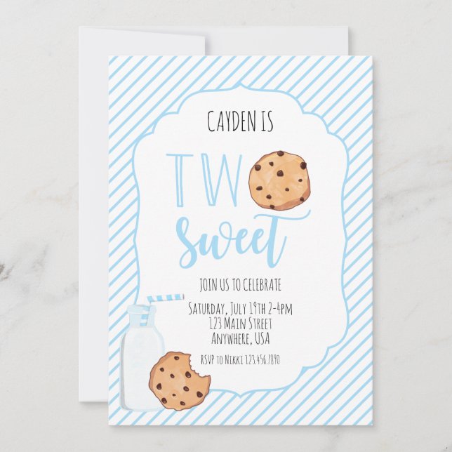 Convites Dois doces leite e biscoitos menino azul 2º aniver (Frente)