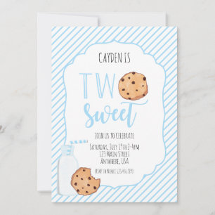 Convites Dois doces leite e biscoitos menino azul 2º aniver
