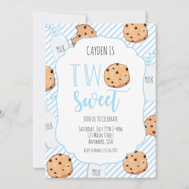 Convites Dois doces leite e biscoitos menino azul 2º aniver (Frente)
