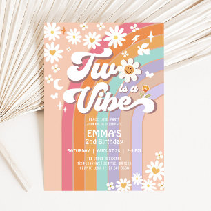 Convites Dois é uma Vibe 2º Aniversário Groovy Rainbow