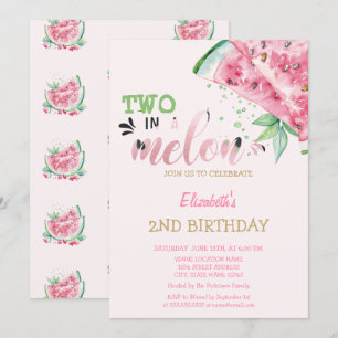 Convites Dois Em Um Melão Melancias Rosa 2º Aniversário
