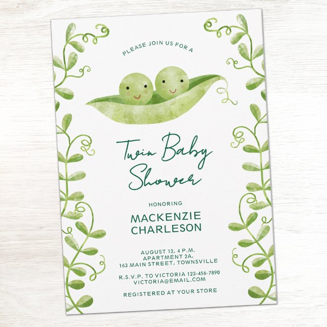 Convites Dois Ervilhas em uma Vagem Chuveiro de Gêmeos Aqua (Two peas in a pod twin baby shower invitations )