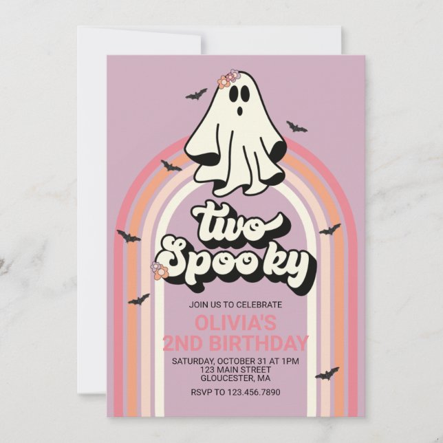 Convites Dois Fantasmagóricos Aniversário de Halloween Retr (Frente)